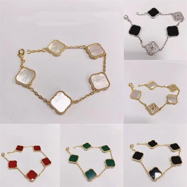 

925 silver designer lucky elegant charm bracelet cleef fashion vintage 5 motifs bracelets clover leaf necklace luxury design weddi2285, Golden;silver