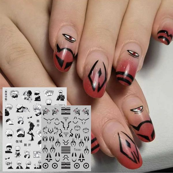 

stickers decals tsc196 jujutsu kaisen 3d nail art stickers decal slider template diy nail tool decorations j230420, Black