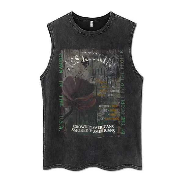 

26% off street hiphop washable old sleeveless t-shirt men's hip-hop outwear ins trendy loose fitting sports vest, White;black