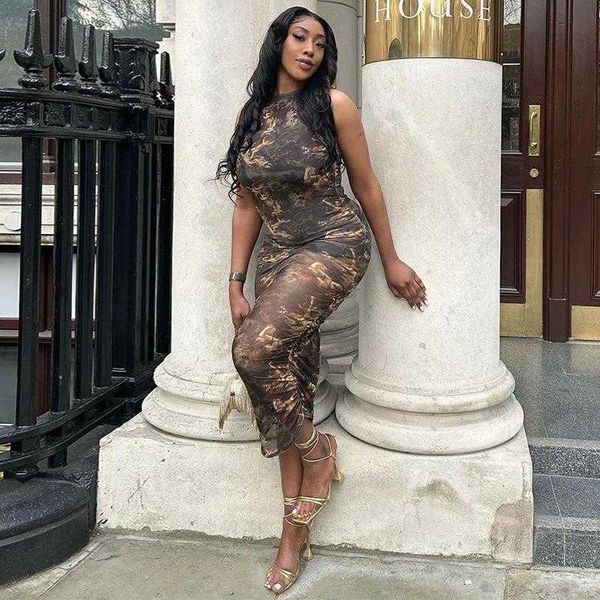 

womens clothing summer mesh dresses printed pleating see through dress, Black;gray