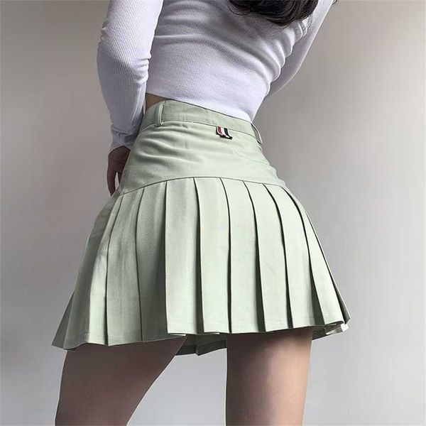 

32% off slim green pleated waisted half body pants summer a-line new suit fabric college style tb short skirt, Black