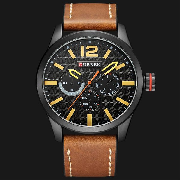 

2018 new luxury brand curren analog sports watch leather strap quartz men wristwatch relogio masculino horloges mannens saat237c, Slivery;brown