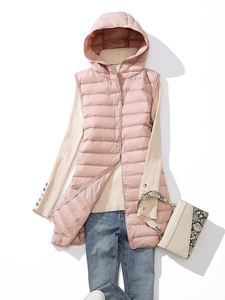 

parkas winter duck down vest women ultra light thin long hooded jackets slim waistcoat casual basic parkas solid warm woman jacket 2022, Black