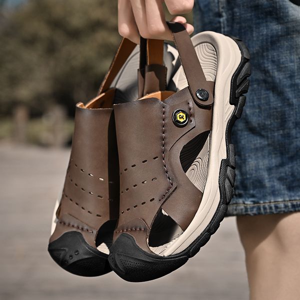

sandals summer mens baotou leather outdoor thick sole leisure beach luxury designer shoes of 230421, Black