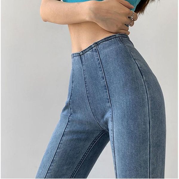 

jeans femmes jeans taille haute stretch jeans femme maigre jambe large pantalon mince couture ligne pantalon 2022 japonais vintage jeans, Blue