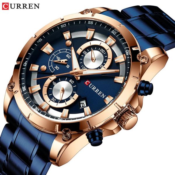 

curren creative design watches men luxury quartz wristwatch with stainless steel chronograph sport watch male clock relojes2261, Slivery;brown