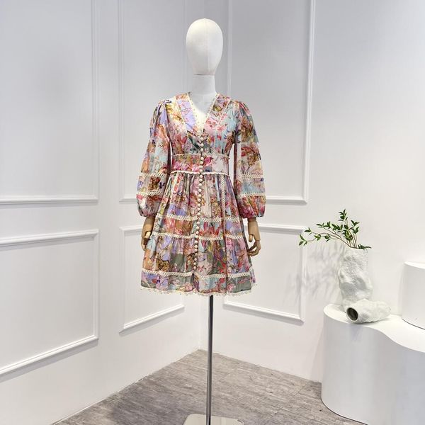 

dresses 2023 new women pure cotton elegant flower print mini dress, Black;gray
