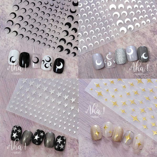

stickers decals 1pc 3d moon star design nail art stickers slider black whtie gold star nail decals for manicure nail art decoration aha stic