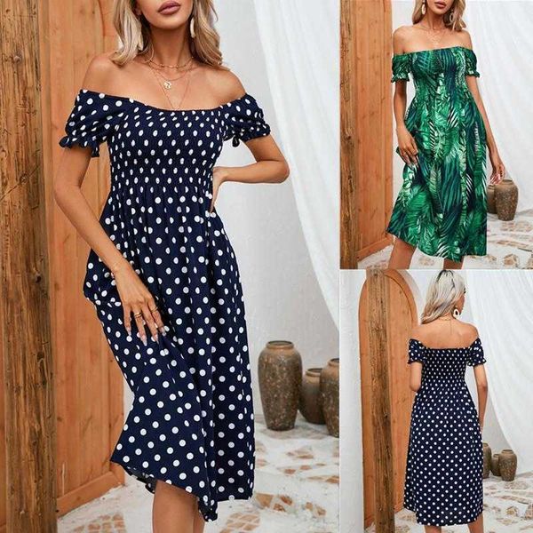 

summer womens off shoulder wrapped dress chest short sleeve printed, Black;gray