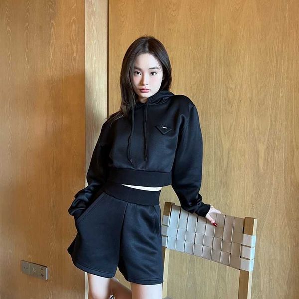 

family spring/summer new casual fashion hoodie+straight short set, White