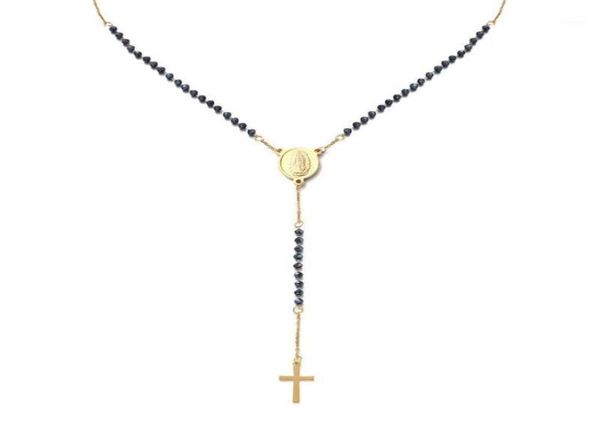 

pendant necklaces catholic stainless steel rosary beads chain y shape virgin necklace for women men religious cross jewelry5251984, Silver