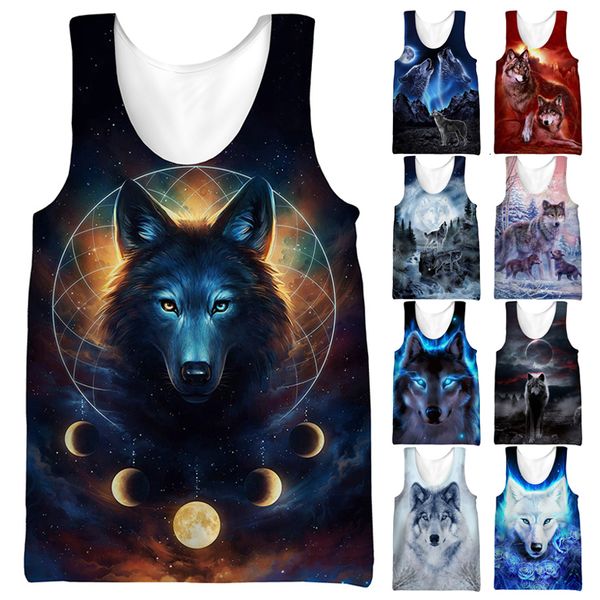 

men' tank animal wolf 3d harajuku fashion casual sleeveless men women summer streetwear fitness cool vest 230422, White;black
