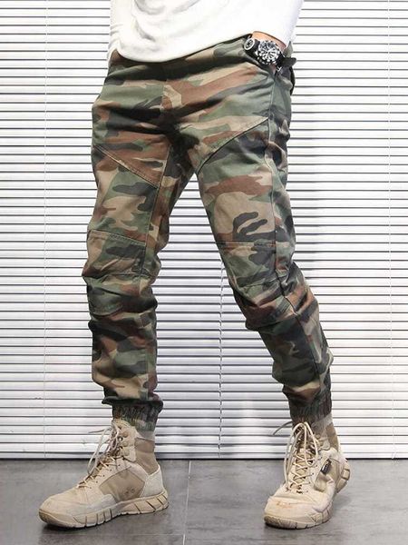 

men's pants 100% cotton retro men streetwear camouflage cargo pants army green military poerts jogger homme brand casual harem trousers, Black