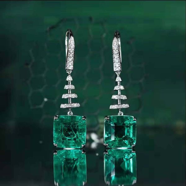 

vintage lab emerald dangle earring 925 sterling silver diamond party wedding drop earrings for women bridal engagement gift