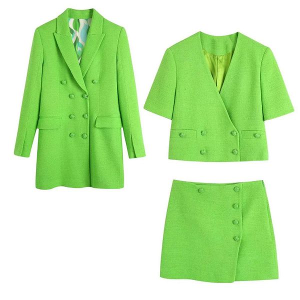 

pants zatrhmbm 2022 women's spring/summer new high street fashion textured double breasted dress green blazer, White