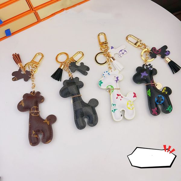 

with box new giraffe design bag charm cute fashion gift jewelry accessories cartoon giraffe key chains ring holder fashion pu leather animal, Black
