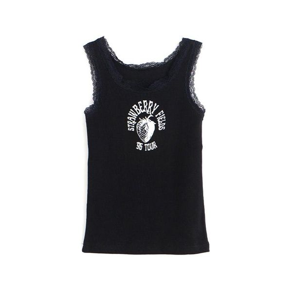 

tanks puwd slim girls sweet lace tank 2022 summer fashion ladies ribbed knitted cotton vintage women cute soft chic, Black;white