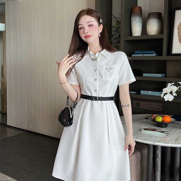 

30% off family spring/summer new triangle standard diamond button decorative polo collar with belt and waist wrap versatile dress, Black;gray