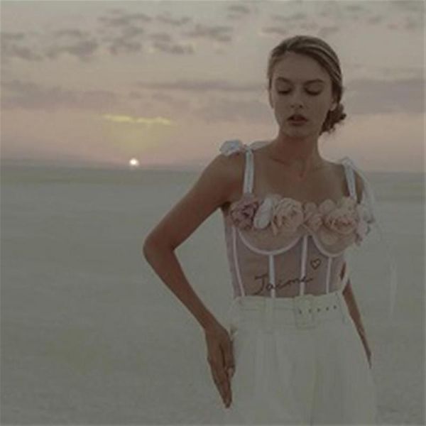 

t-shirt 2022 summer corset for women flowers 3d decoration bodycon female tank letters print lady clothing h, White