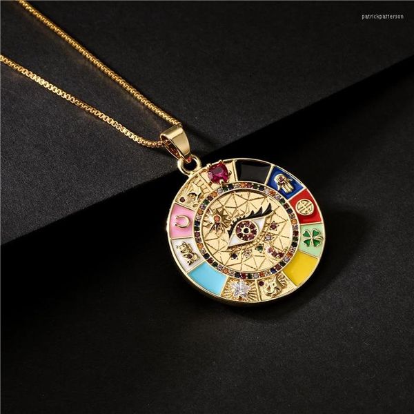 

pendant necklaces boho drip oil zircon eye necklace hamsa hand of fatima box gold four-leaf clover coin choker288r, Silver