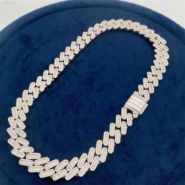 

pass diamond tester hip hop 18mm baguette cut moissanite s925 womens cuban link chain necklaces mens cuban chain, Silver