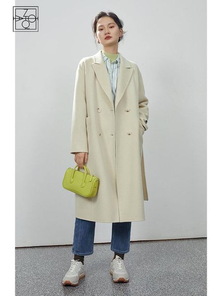 

fur ziqiao hepburn highend doublesided cashmere coat women midlength 2022 new office lady commuter woolen long coat female, Black