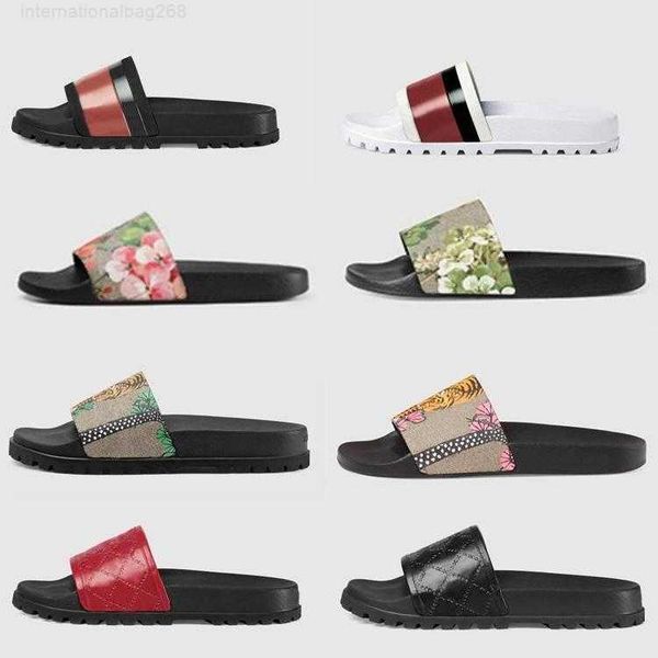 

2023 platform slippers designer rubber slides sandal floral brocade fashion mens gear bottoms flip flops slippers striped womens sandals des, Black