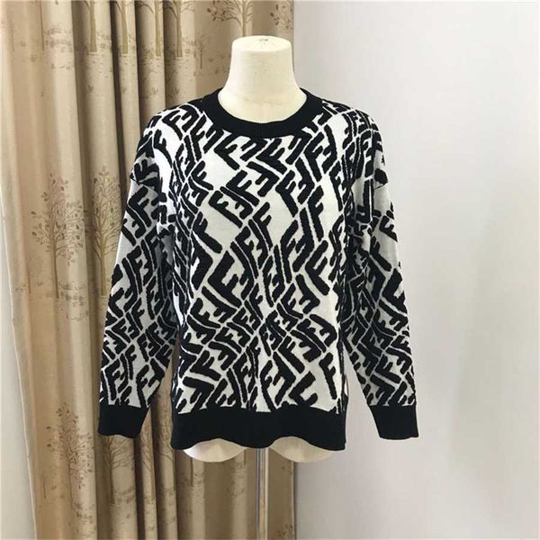 

36% off autumn/winter new fashion letter jacquard round neck loose pullover knitted sweater for women, White;black