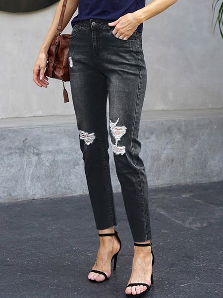 

jeans new high waist hip raised hole high elasticity ladies denim ninth pants ripped jeans for women straight leg fashion clothes, Blue