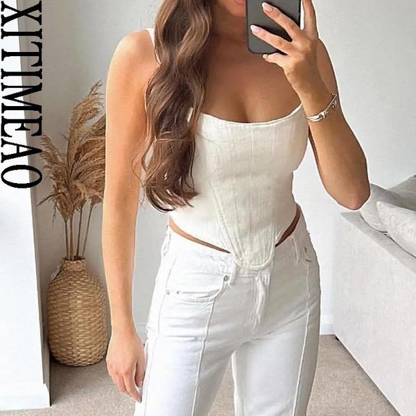 

t-shirt xitimeao women fashion with sweetheart neck cropped tank vintage straps side zipper female mujer halter, White