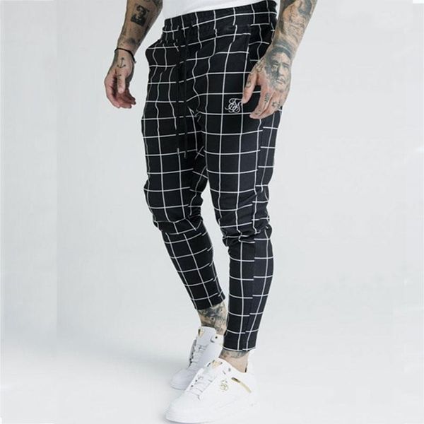 

pants sik men's black plaid casual pants fashion korean men's sports and leisure plaid siksik pants microelastic polyester fabric