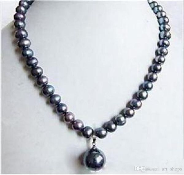 

78mm black tahitian pearl necklace shell pearl drop 18quot04614685, Silver
