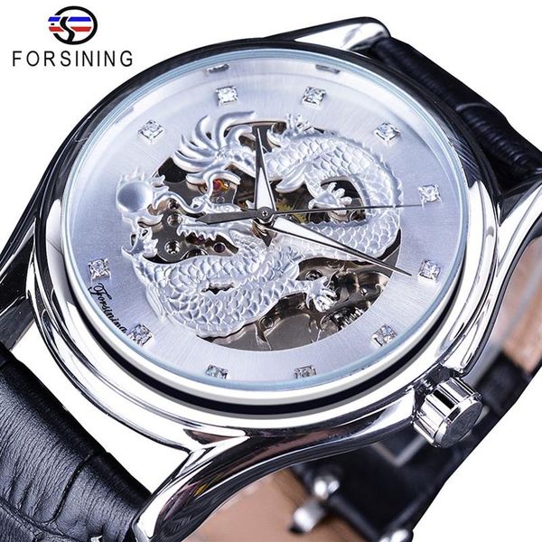 

forsining luxury sport mechanical watch diamond display dragon wristwatches luminous hand men waterproof automatic watch slze120196a, Slivery;brown