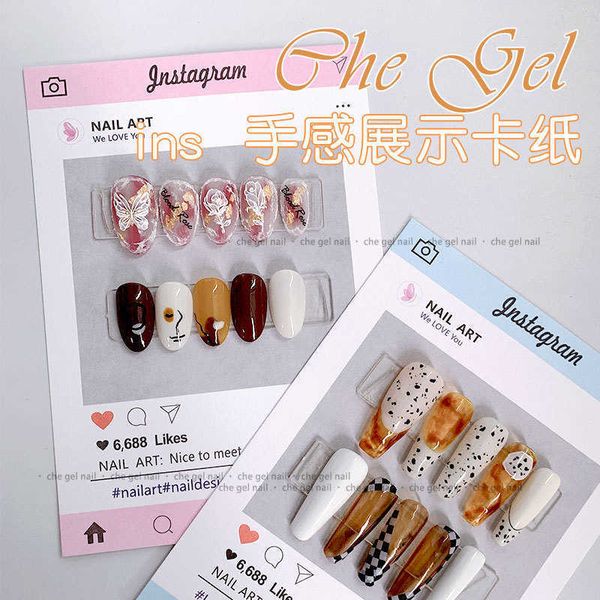 

false nails nail art tool ins wind powder blue p props card wear nail display card paper simple finished paper card nail storage 5pcset j230, Red;gold