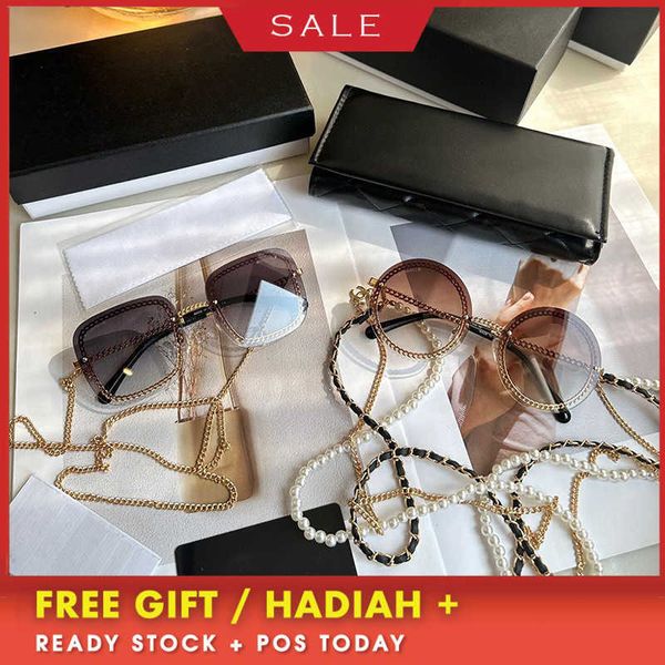 

luxury designer vintage sunglasses uv400 xiaoxiangfeng framels metal chain circular frame for women ch4245 square ch4244 shades fashion, White;black