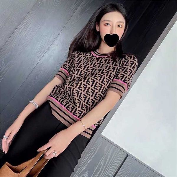 

32% off european new product fluorescent powder spliced letter knitwear printed celebrity style white rich short sleeve t-shirt women's, White;black