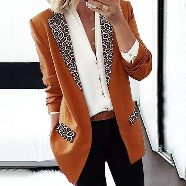 

pants new trend women lapel leopard print jacket fashion autumn winter long sleeves cardigan coat lady office casual elegant jacket, White
