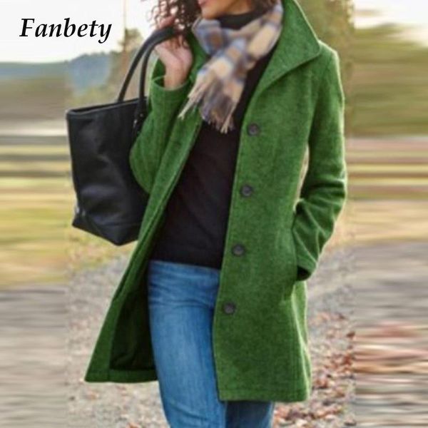 

fur 2022 new women thick warm pocket coat elegant lapel midlength button woolen coat vintage ladies solid color slim fit outerwear, Black