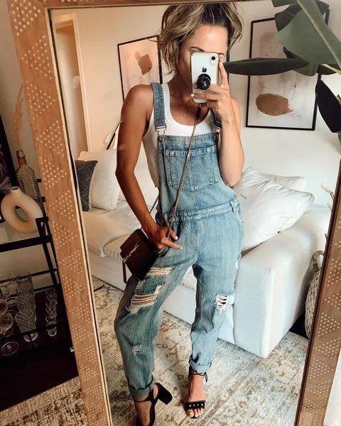 

women's jumpsuits rompers denim jumpsuits women overall fashion ripped loose pocket slim blue suspenders trousers female jean 230421, Black;white