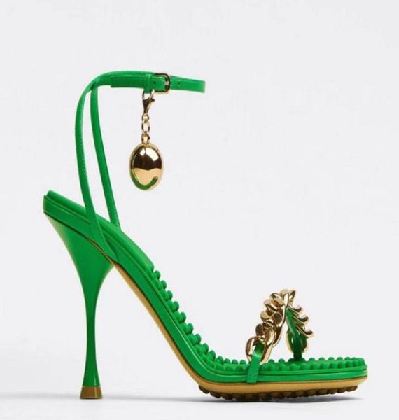 

2021 european and american sandals small metal ball design stiletto chain square with open toe high heel sandal2536211, Black