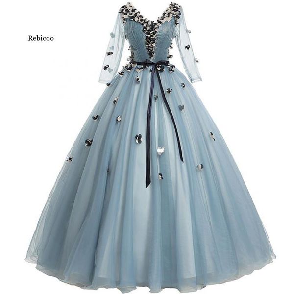 

dresses summer dresses half sleeve vneck party prom dress elegant appliques ball gown formal quinceanera dress, Black;gray