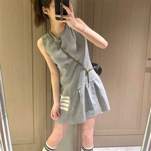 

30% off summer new little boy tb four bar sleeveless casual knitting academy style pleated short dress trend, Black;gray