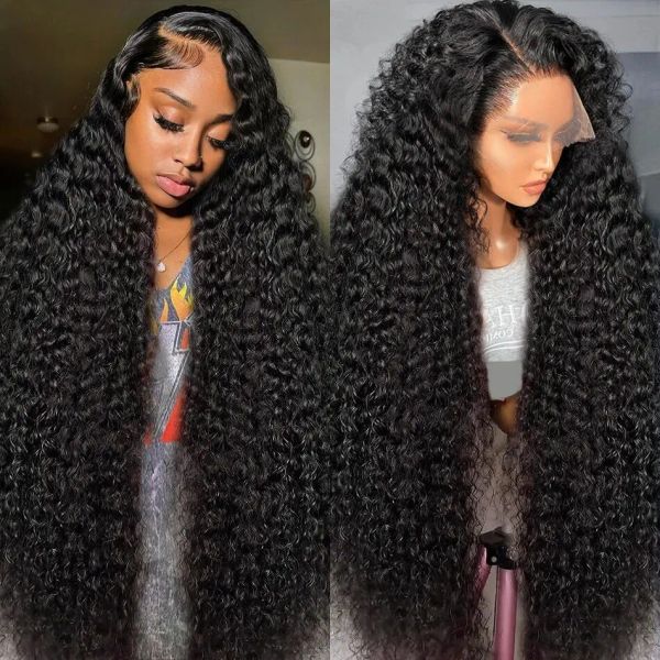 

13x4 HD Lace Frontal Wig Brazilian Water Wave Curly Human Hair Wigs For Women Pre Plucked 38 Inch Deep Wave Synthetic Lace Front Wig, Ombre color