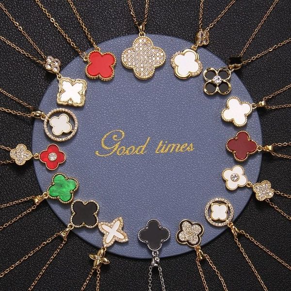 

2023 fashion new designer necklace luxury necklace women's double face four-leaf clover pendant no box, Silver