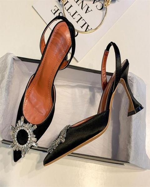 

quality amina begum crystalembellished satin slingback pumps muaddi crystal elasticated strap shoes high 8cm 2202283621759, Black