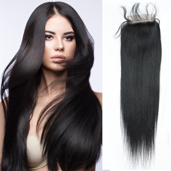 

7a brazilian straight hair body wave curly lace closures 1b 4x4 peruvian virgin lace closures hair human hair243q, Black
