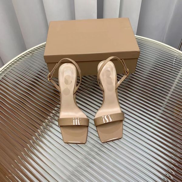 

one line sandals, feminine slim high heels, .5cm patent leather open toe, original packaging, Black