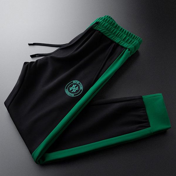 

pants autumn sports pants men's small feet close up slimfit korean style trendy casual trousers men's elastic beam feet hit color, Black