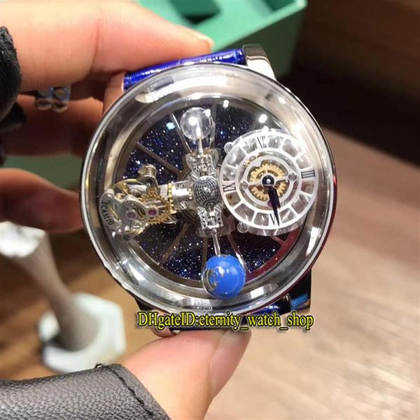 

static version epic x chrono cr7 astronomical tourbillon skeleton aventurine dial swiss quartz mens watch silvery case blue strap 248r, Slivery;brown