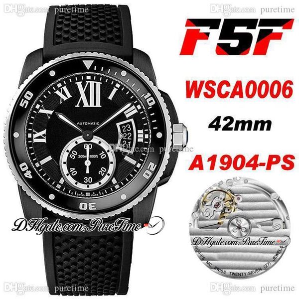 

f5f drive wsca0006 1904-ps mc automatic mens watch two tone pvd steel black dial white roman markers rubber strap 2021 42mm super 296a, Slivery;brown